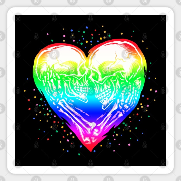 LGBT Skeleton Skull Rainbow Pride Heart Sticker by voidea